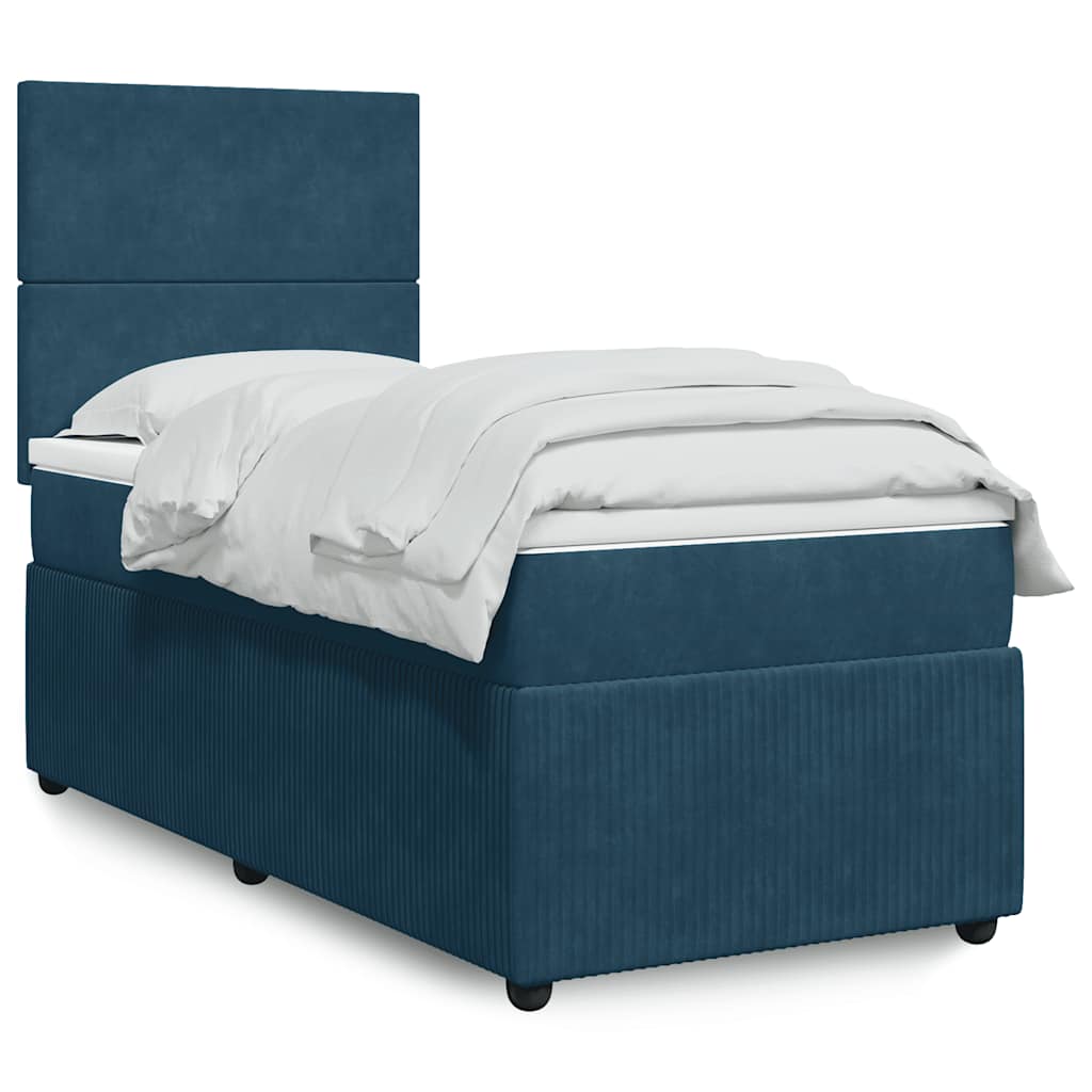Box spring krevet s madracem tamnoplavi 90x190 cm baršunasti