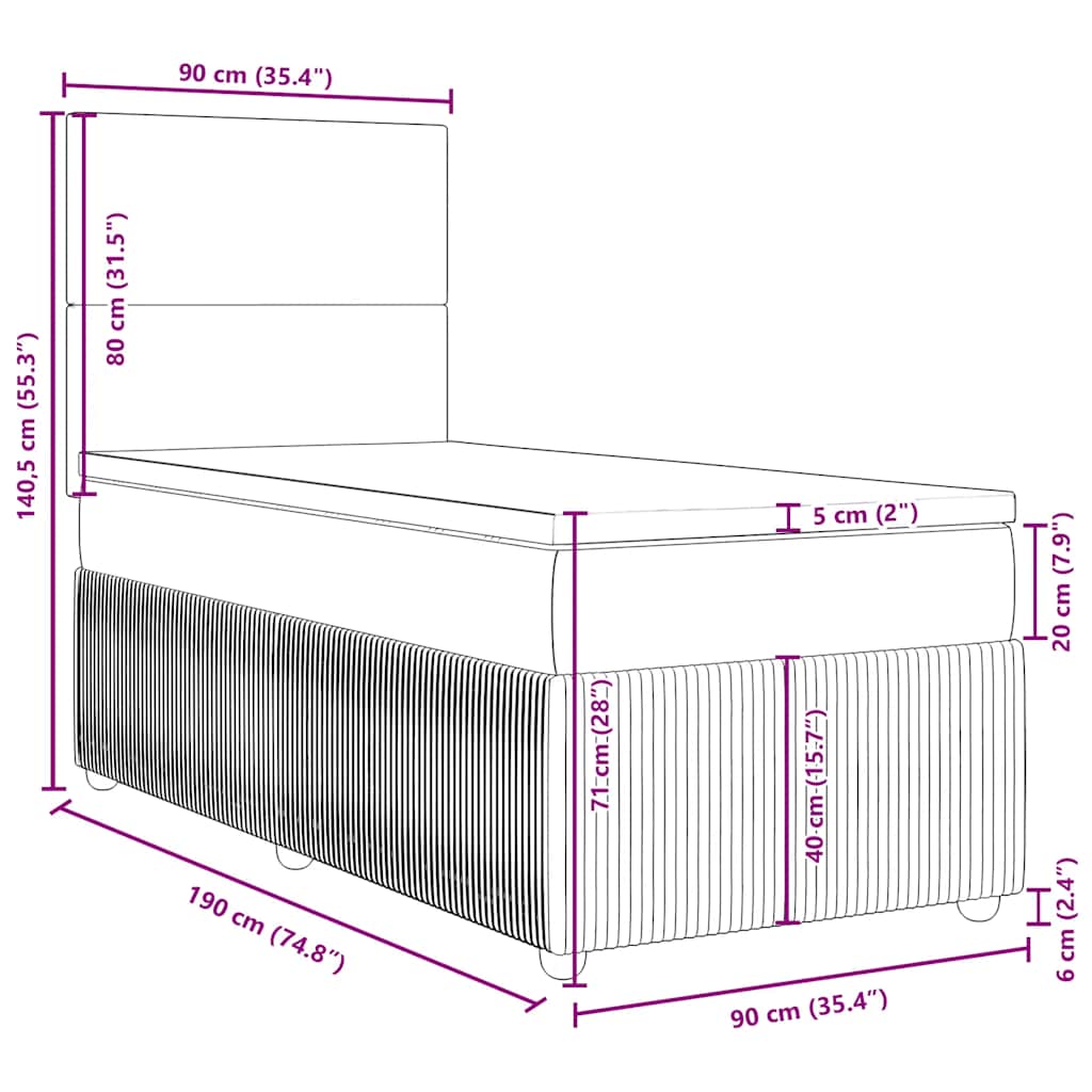 Box spring krevet s madracem ružičasti 90x190 cm baršunasti