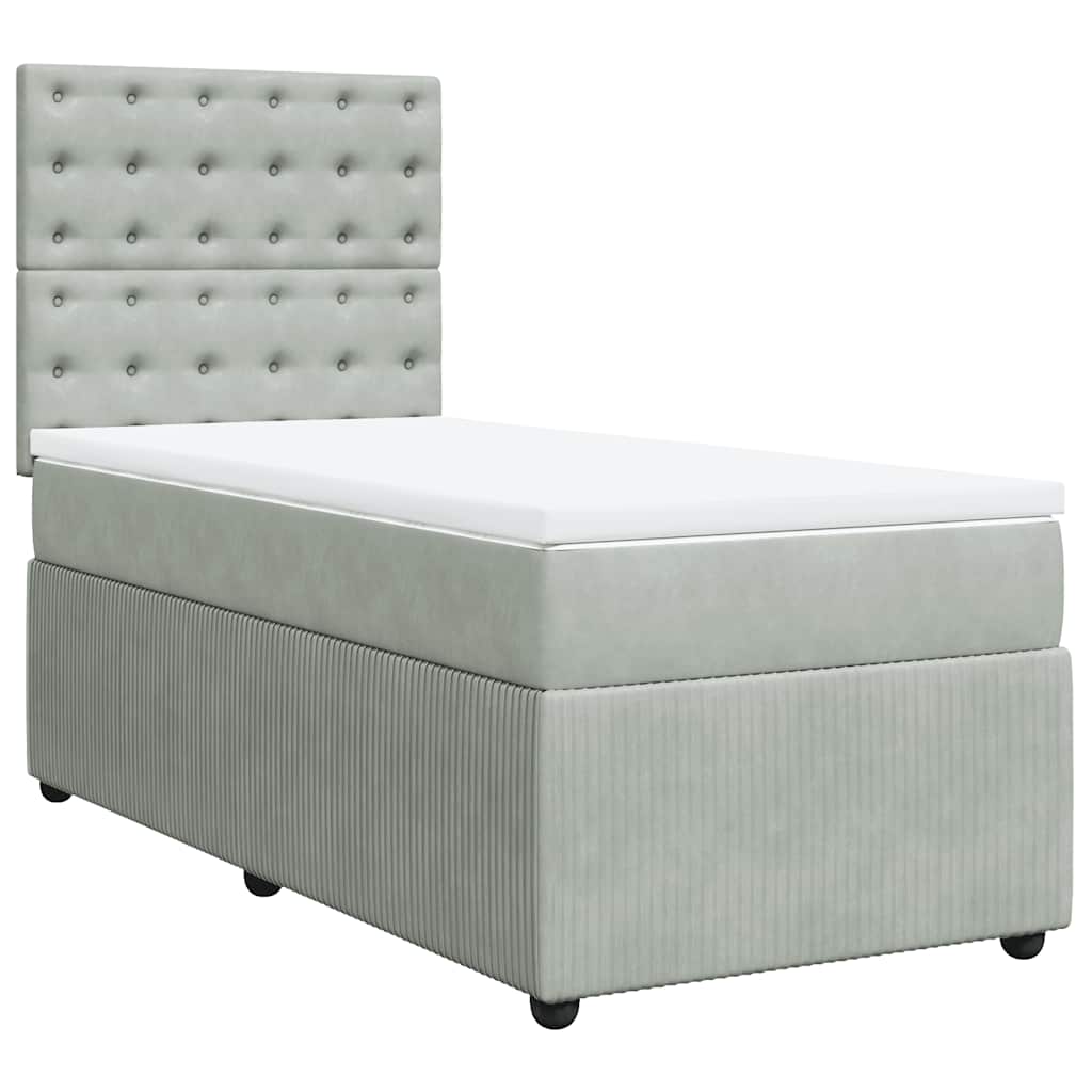 Box spring krevet s madracem svjetlosivi 90x190 cm baršunasti