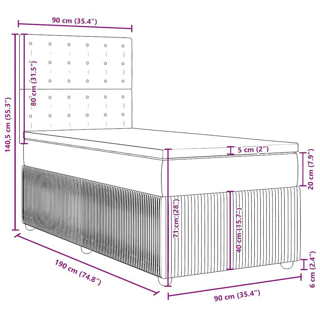 Box spring krevet s madracem svjetlosivi 90x190 cm baršunasti
