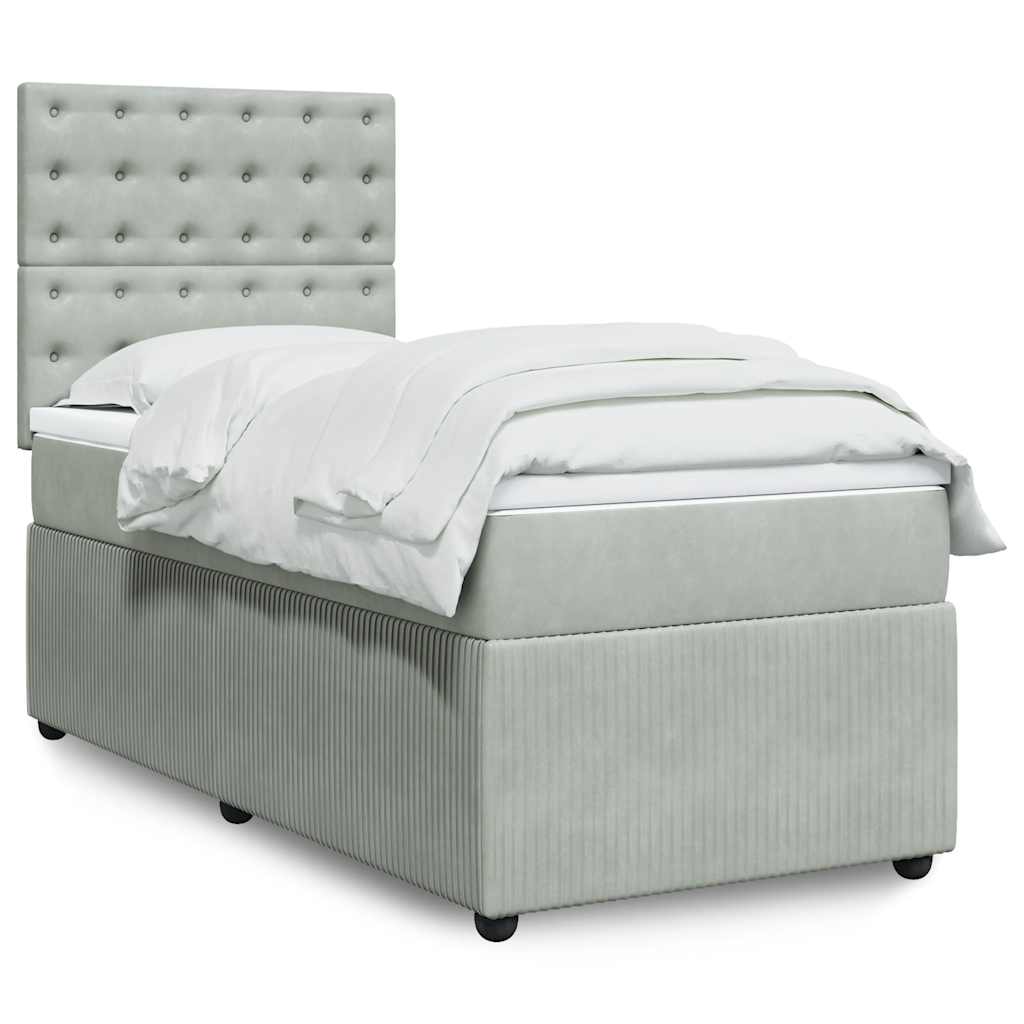 Box spring krevet s madracem svjetlosivi 90x190 cm baršunasti