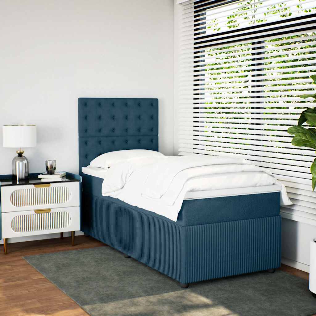 Box spring krevet s madracem tamnoplavi 90x190 cm baršunasti