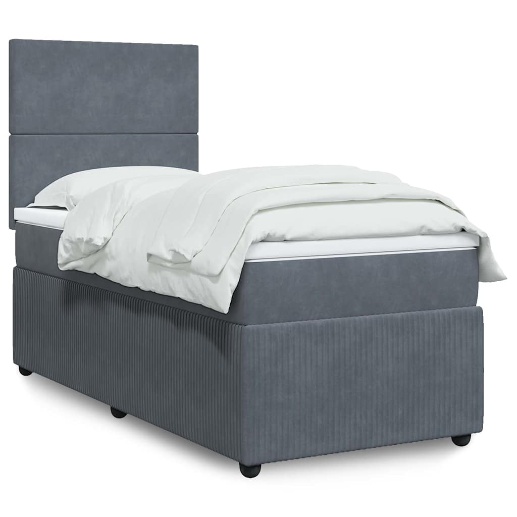Box spring krevet s madracem tamnosivi 90x200 cm baršunasti