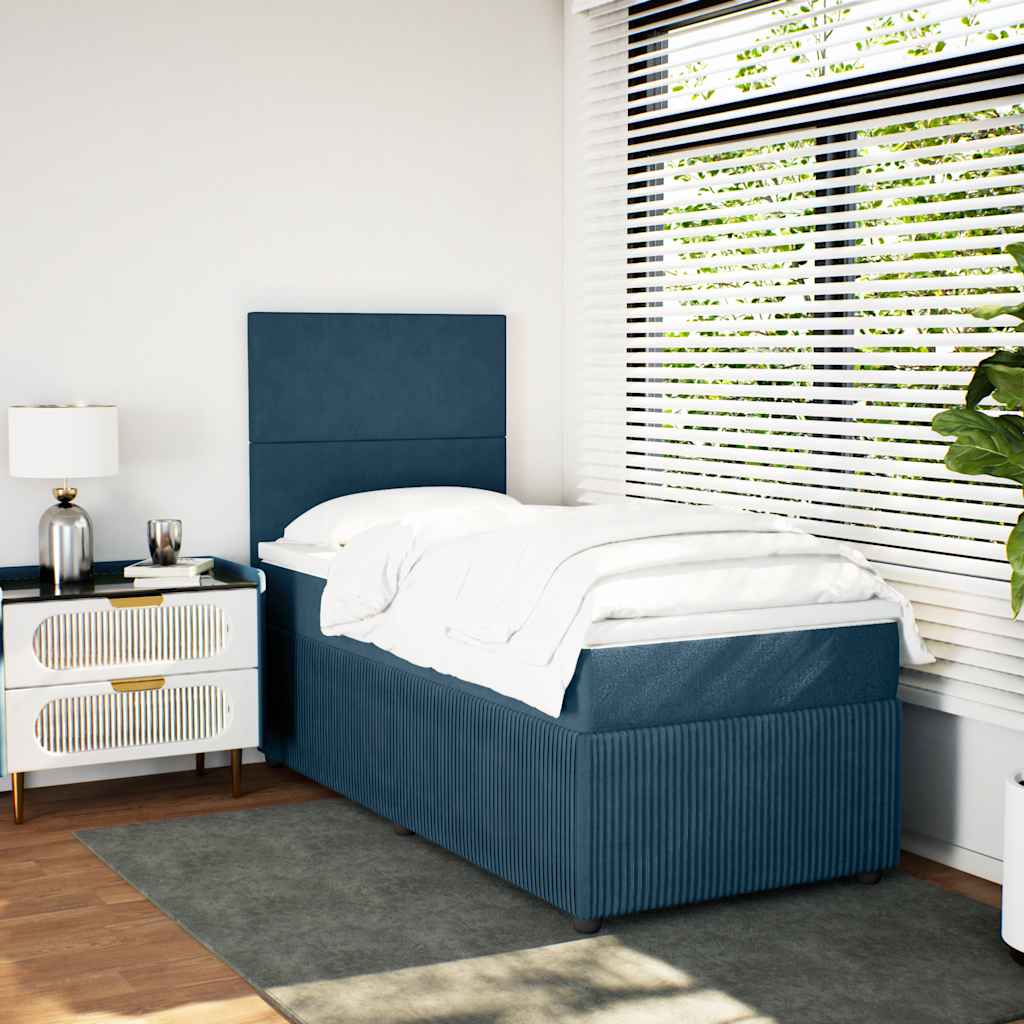 Box spring krevet s madracem tamnoplavi 90x200 cm baršunasti