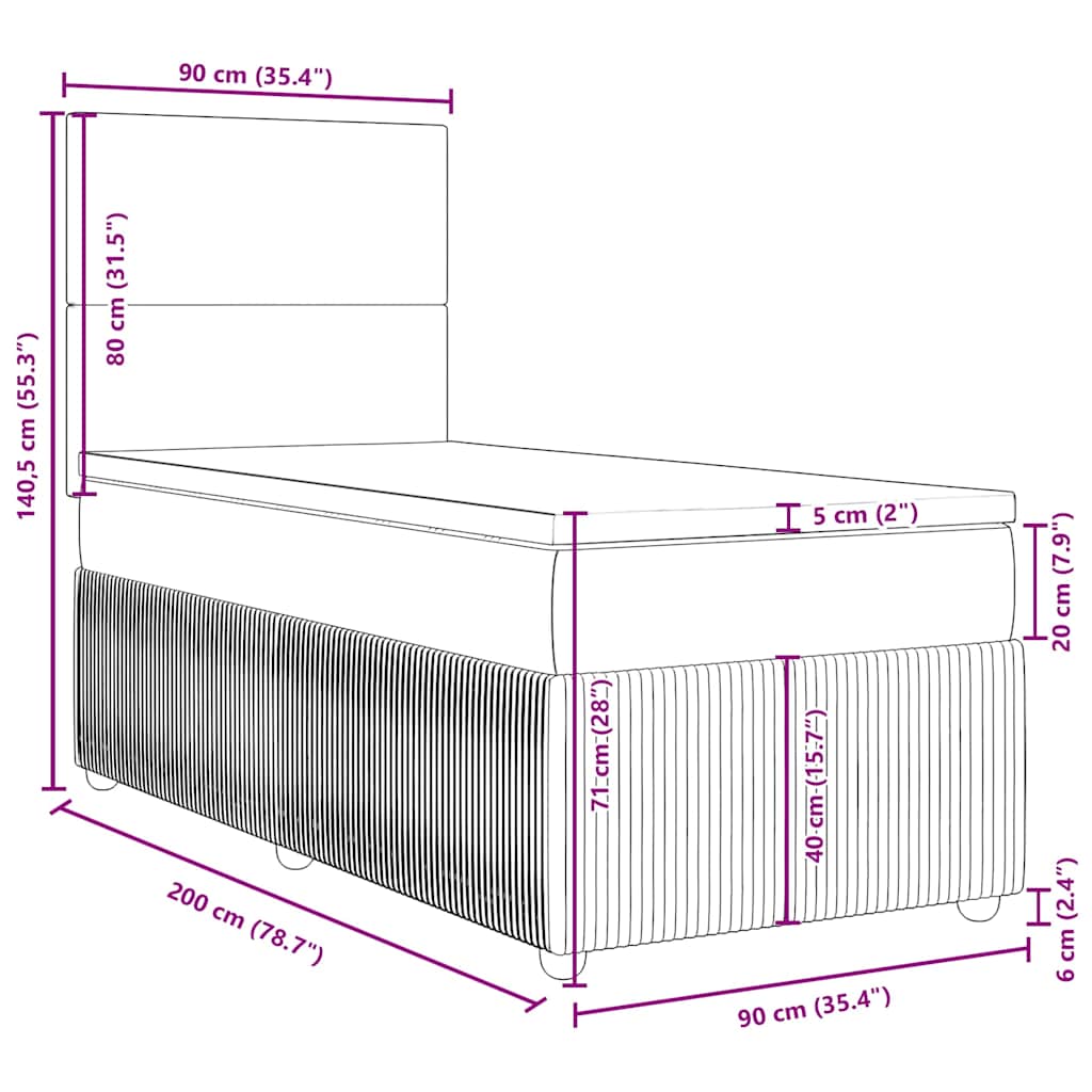 Box spring krevet s madracem tamnoplavi 90x200 cm baršunasti