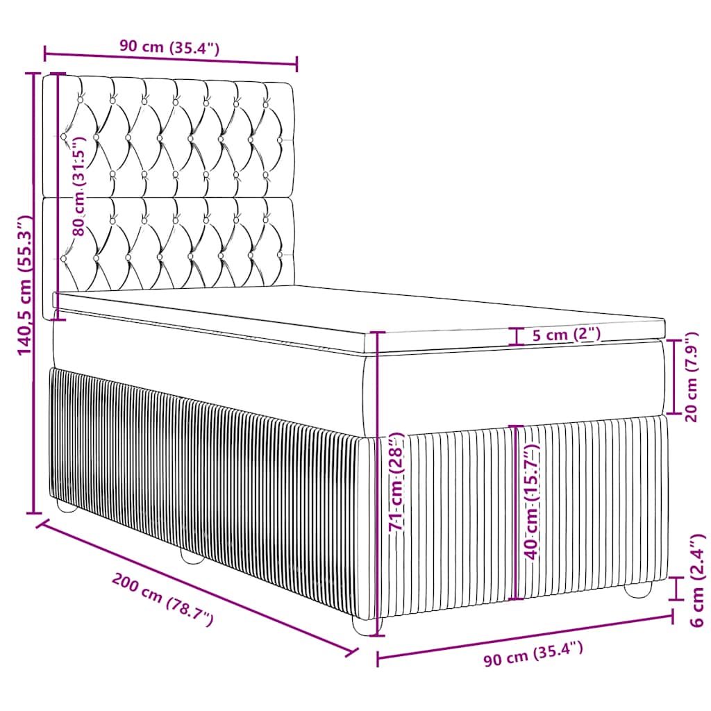 Box spring krevet s madracem tamnoplavi 90x200 cm baršunasti