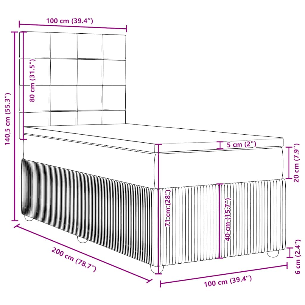 Box spring krevet s madracem ružičasti 100x200 cm baršunasti