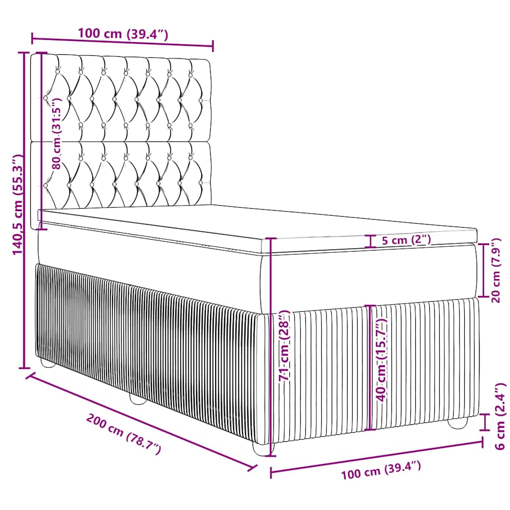 Box spring krevet s madracem tamnosivi 100x200 cm baršunasti