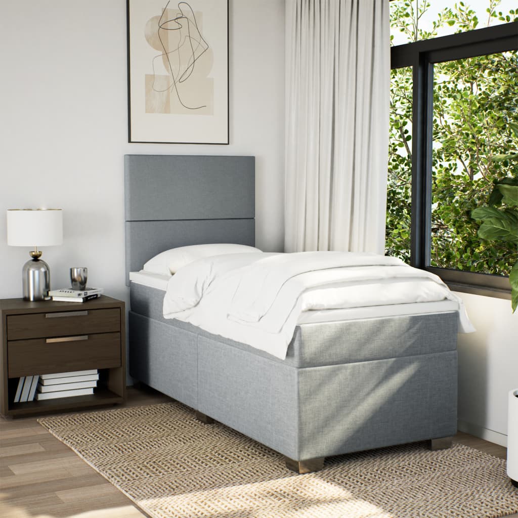 Box spring krevet s madracem svjetlosivi 90x190 cm od tkanine