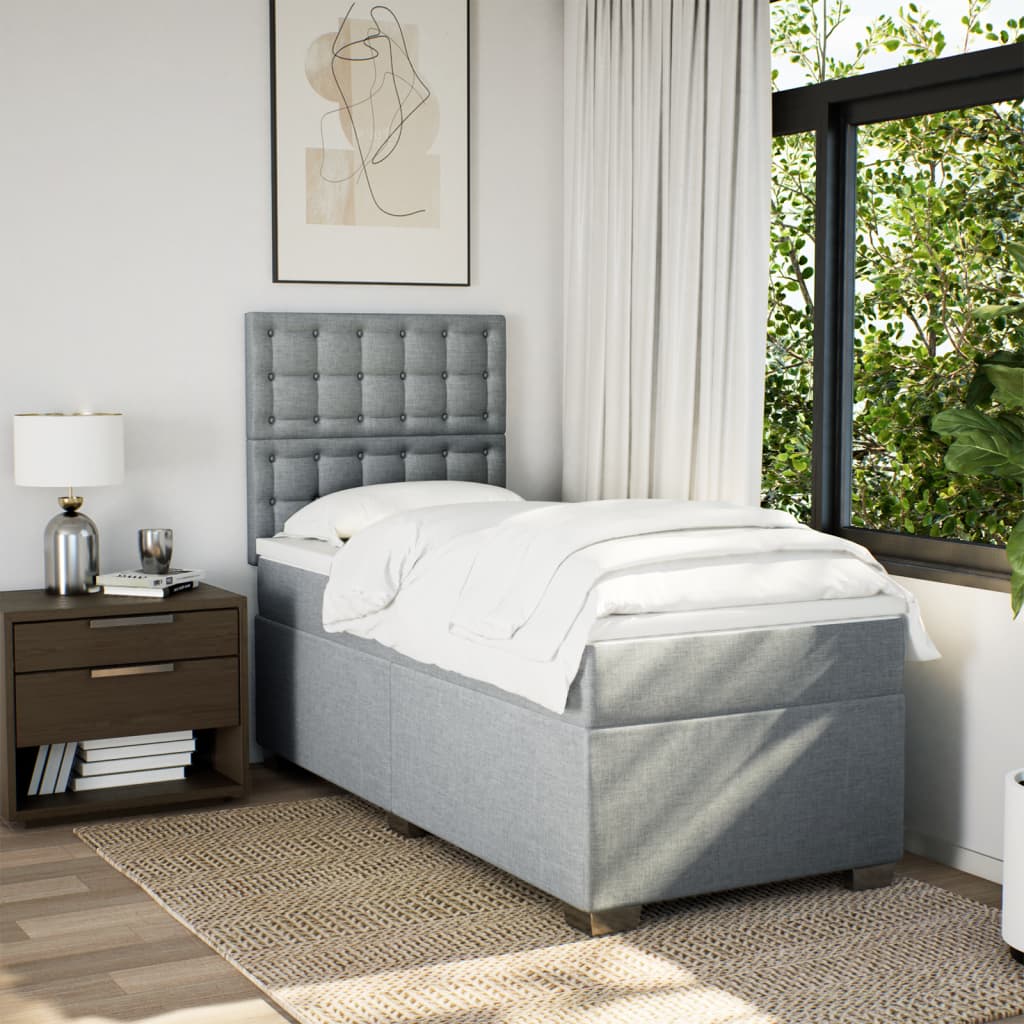 Box spring krevet s madracem svjetlosivi 90x190 cm od tkanine