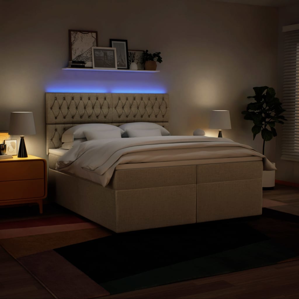 Krevet s oprugama i madracem krem 200 x 200 cm od tkanine