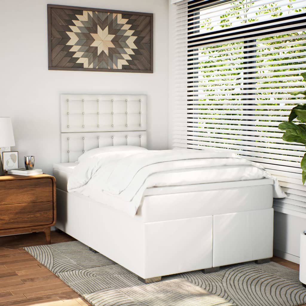 Krevet box spring s madracem bijeli 120x190 cm od umjetne kože