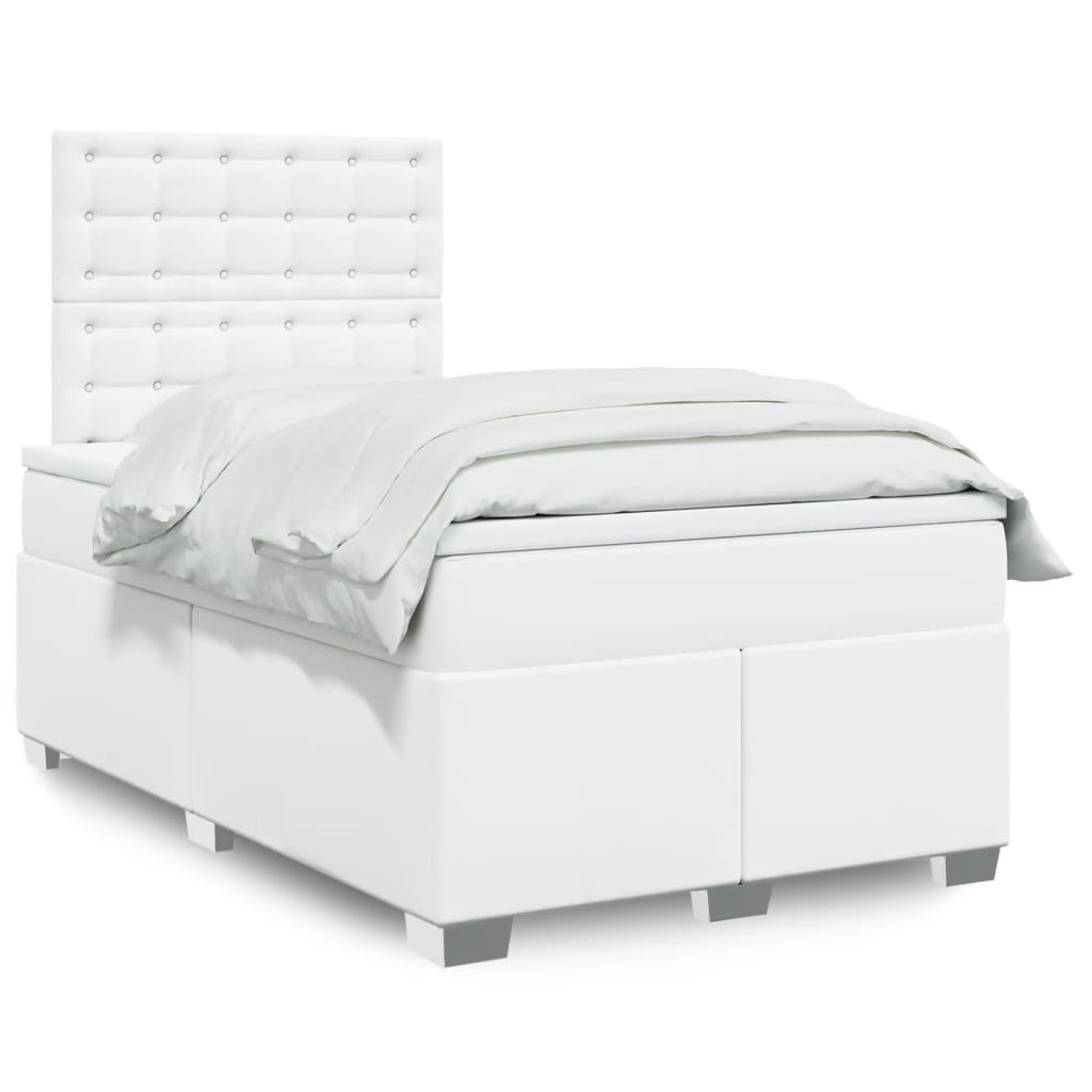 Krevet s oprugama i madracem bijeli 120x200 cm od umjetne kože