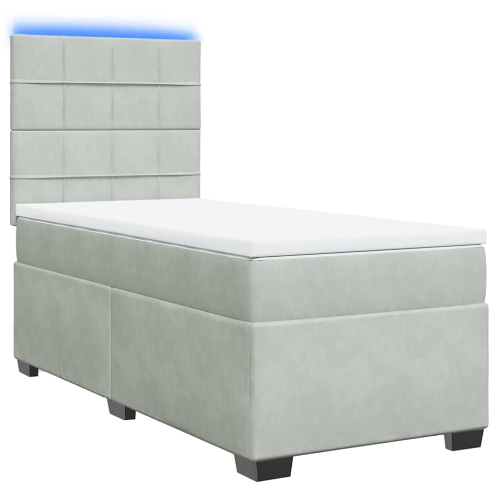 Box spring krevet s madracem svjetlosivi 90x190 cm baršunasti