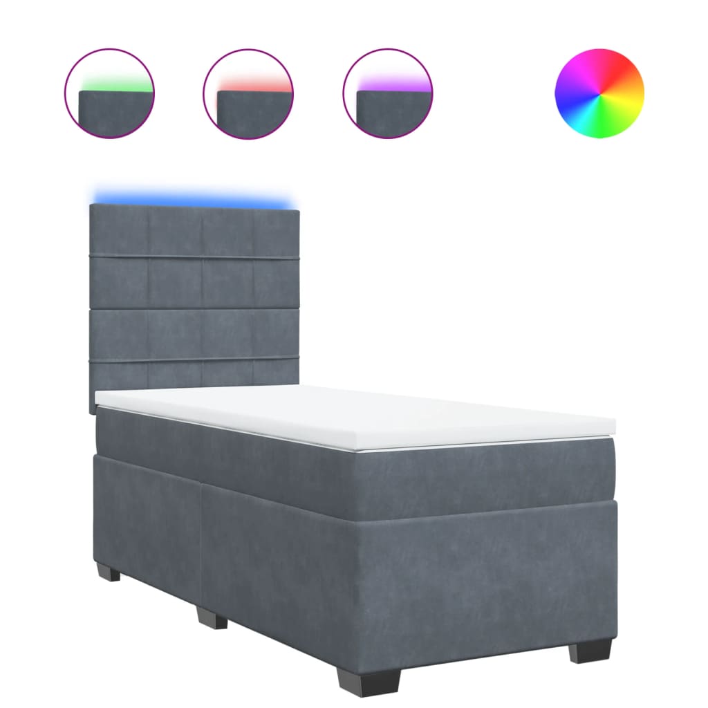 Box spring krevet s madracem tamnosivi 90x190 cm baršunasti