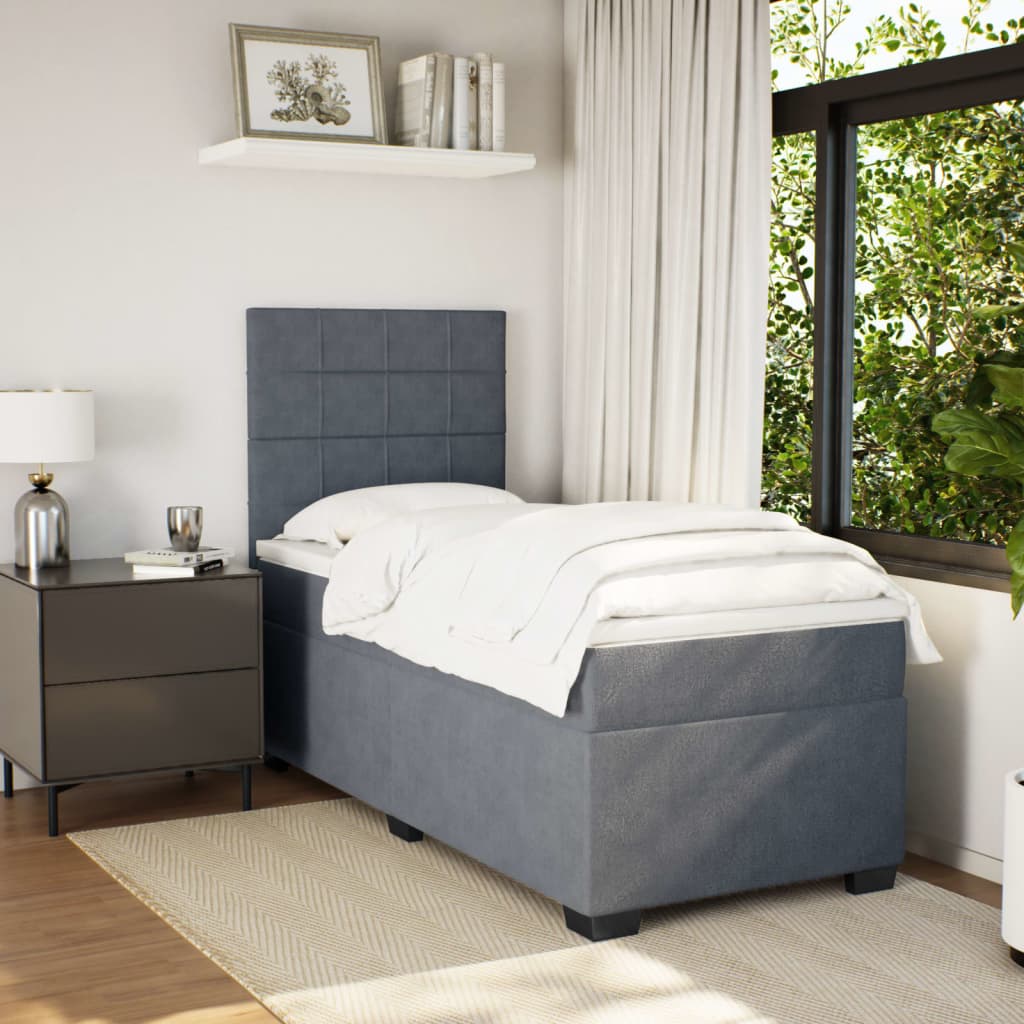 Box spring krevet s madracem tamnosivi 90x190 cm baršunasti
