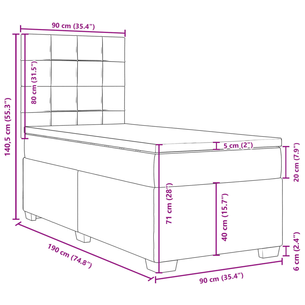 Box spring krevet s madracem tamnosivi 90x190 cm baršunasti