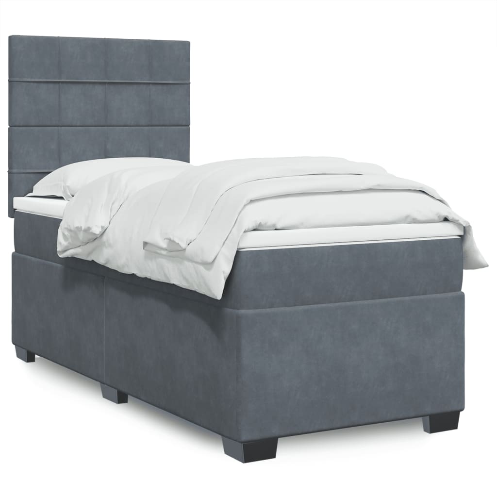 Box spring krevet s madracem tamnosivi 90x190 cm baršunasti