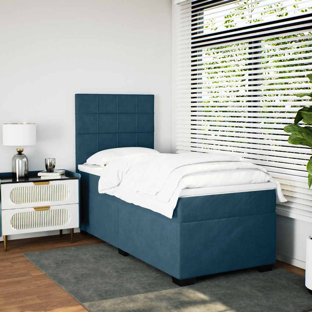 Box spring krevet s madracem plavi 90x190 cm baršunasti