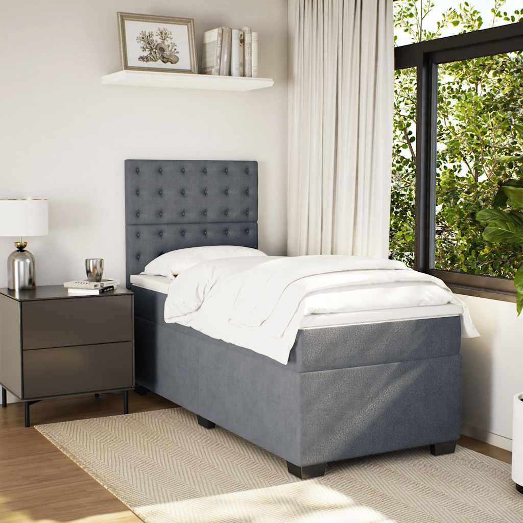 Box spring krevet s madracem tamnosivi 90x190 cm baršunasti