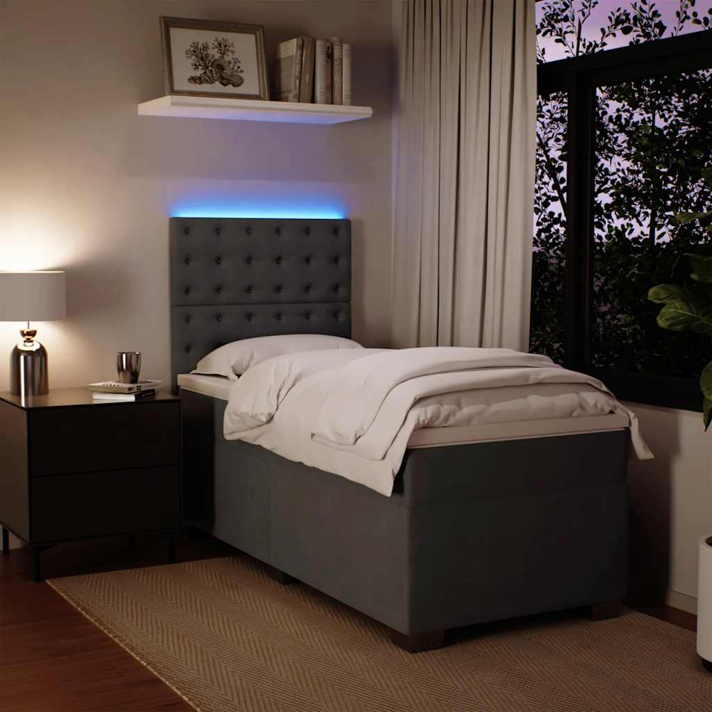 Box spring krevet s madracem tamnosivi 90x190 cm baršunasti