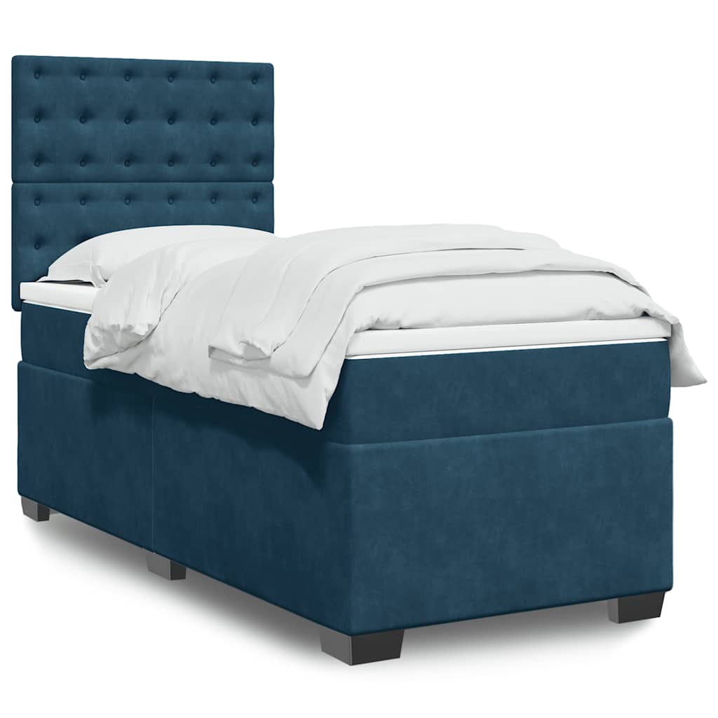 Box spring krevet s madracem plavi 90x190 cm baršunasti