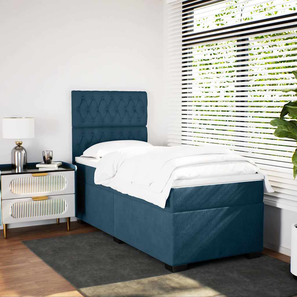 Box spring krevet s madracem plavi 90x200 cm baršunasti