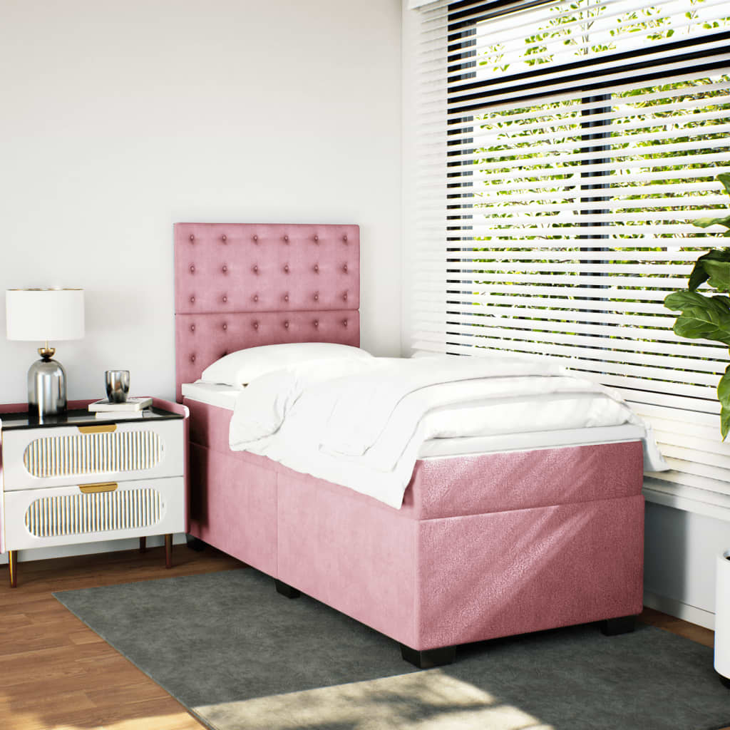Box spring krevet s madracem ružičasti 90x200 cm baršunasti