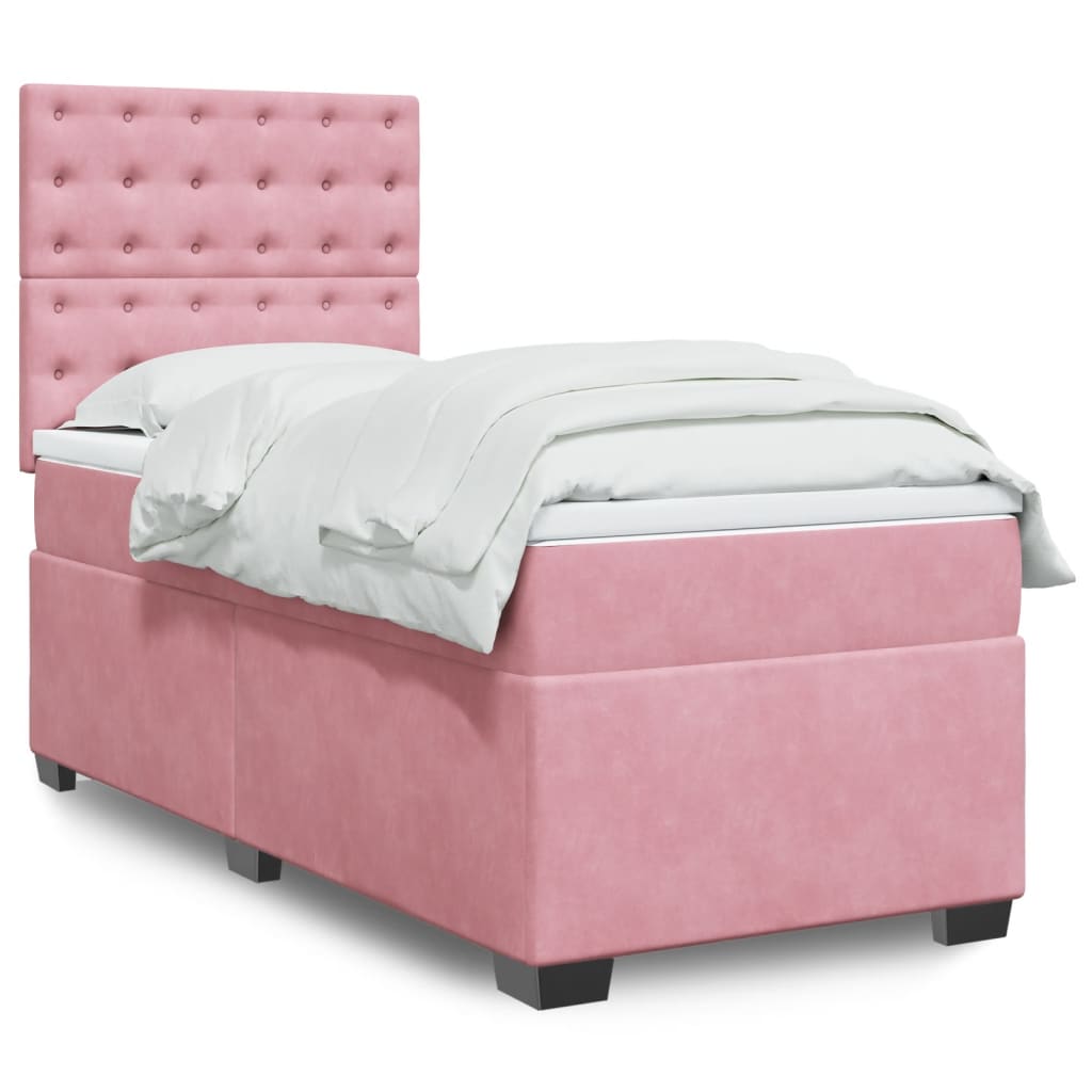 Box spring krevet s madracem ružičasti 90x200 cm baršunasti