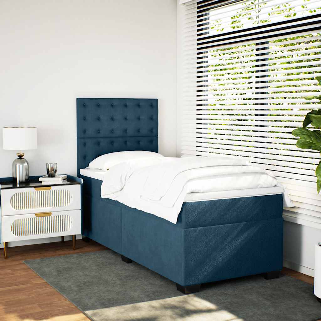 Box spring krevet s madracem plavi 100x200 cm baršunasti