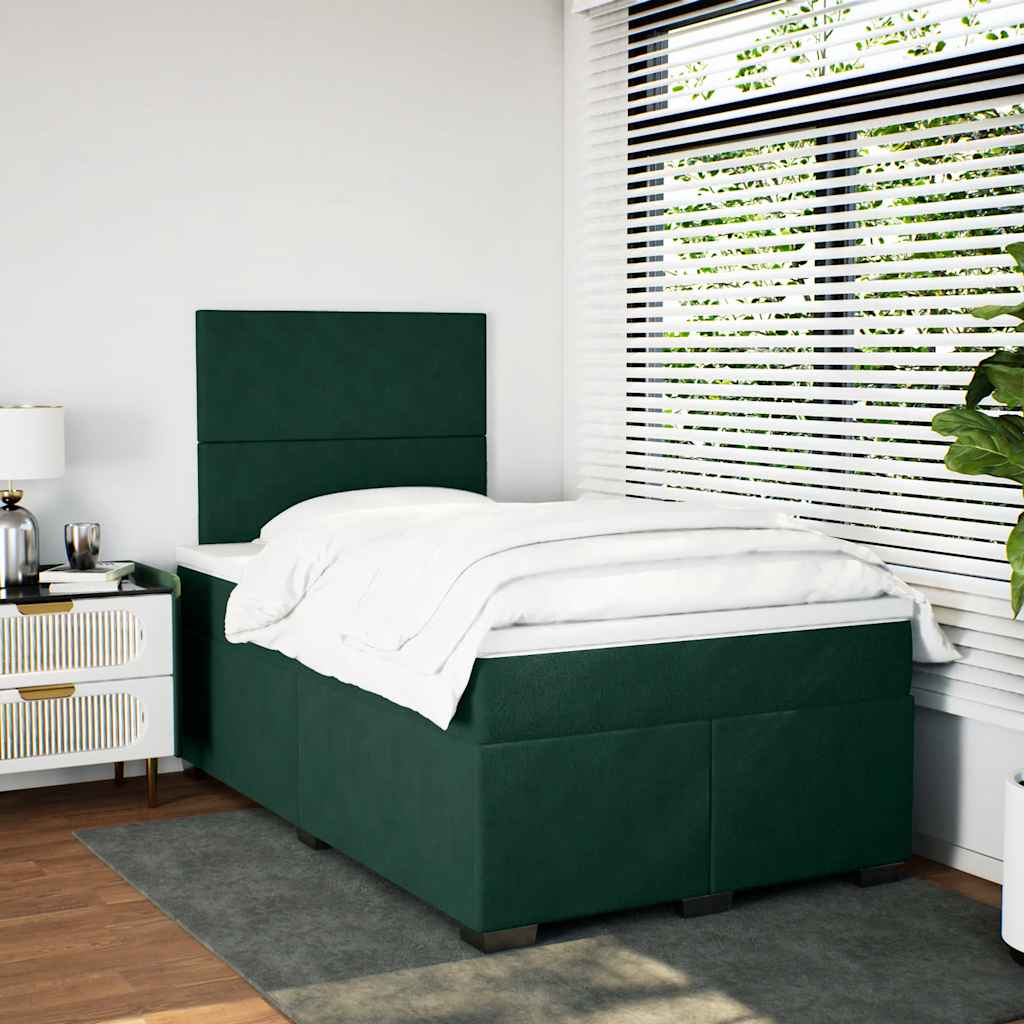 Krevet box spring s madracem tamnozeleni 120x190 cm baršunasti
