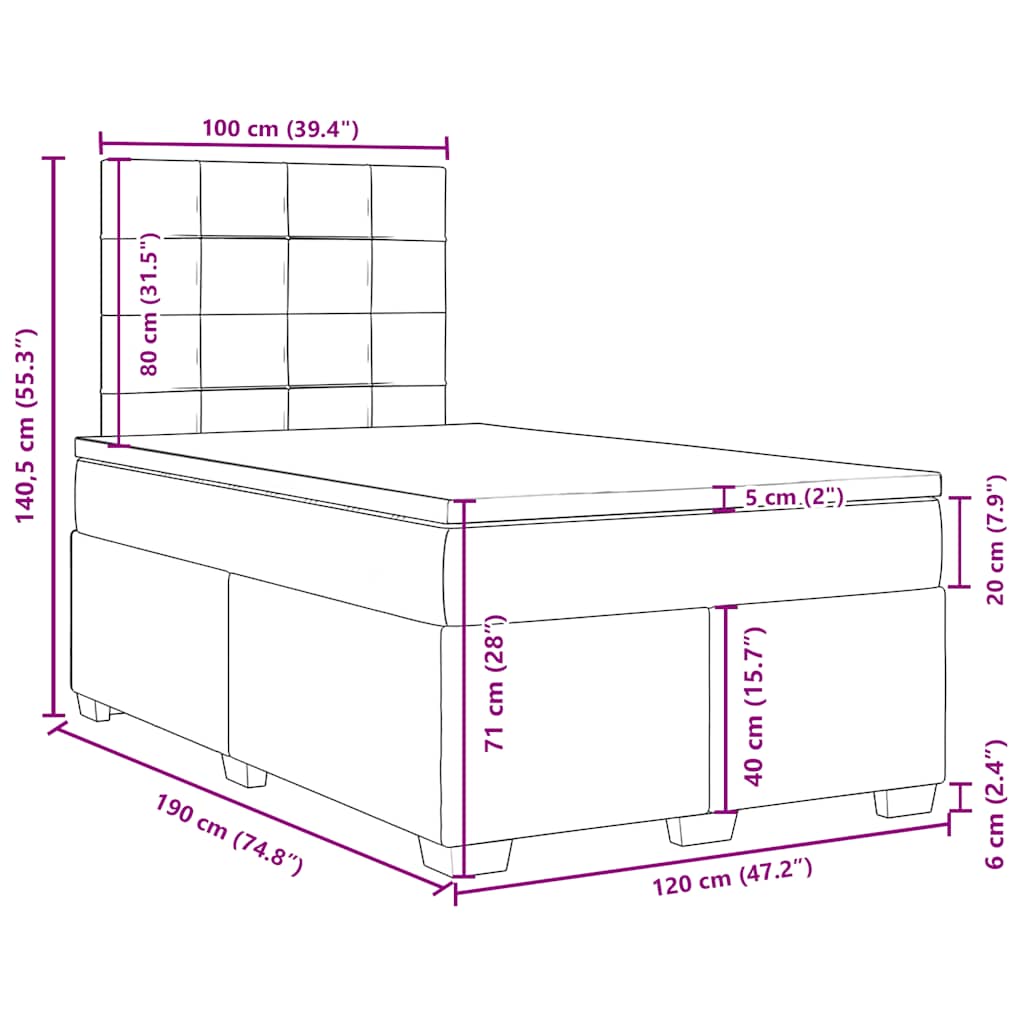 Krevet box spring s madracem tamnozeleni 120x190 cm baršunasti