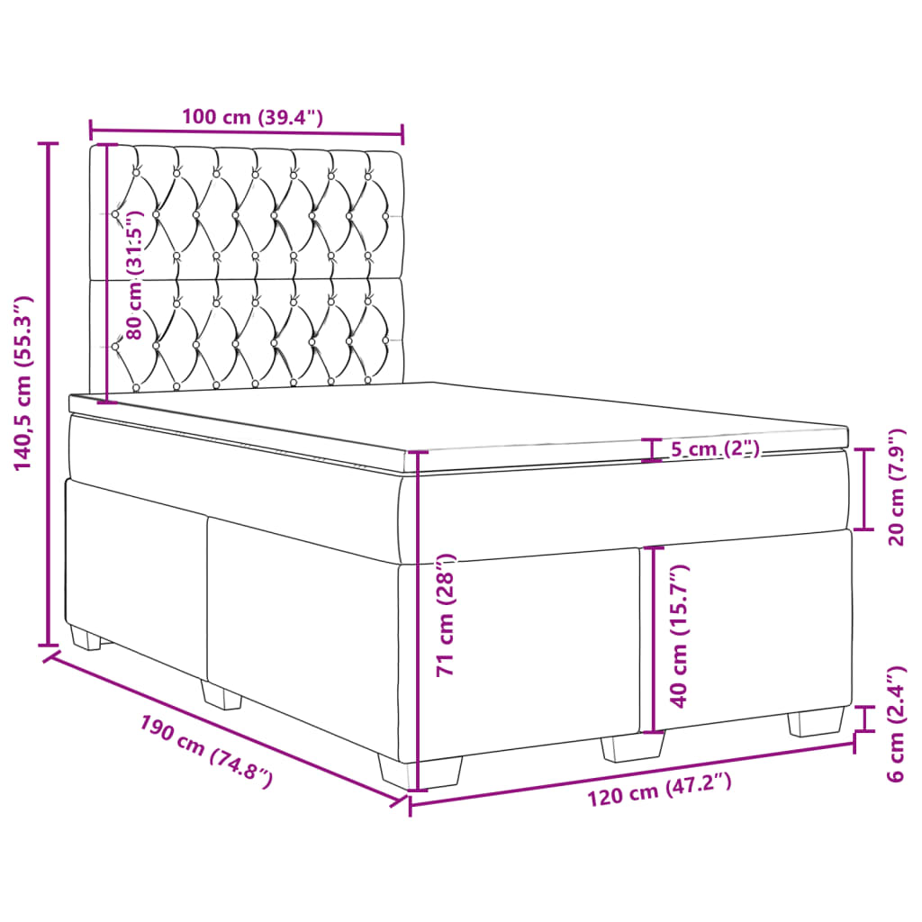 Krevet box spring s madracem tamnosivi 120 x 190 cm baršun