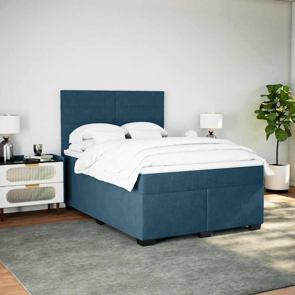 Krevet box spring s madracem plavi 160 x 200 cm baršunasti