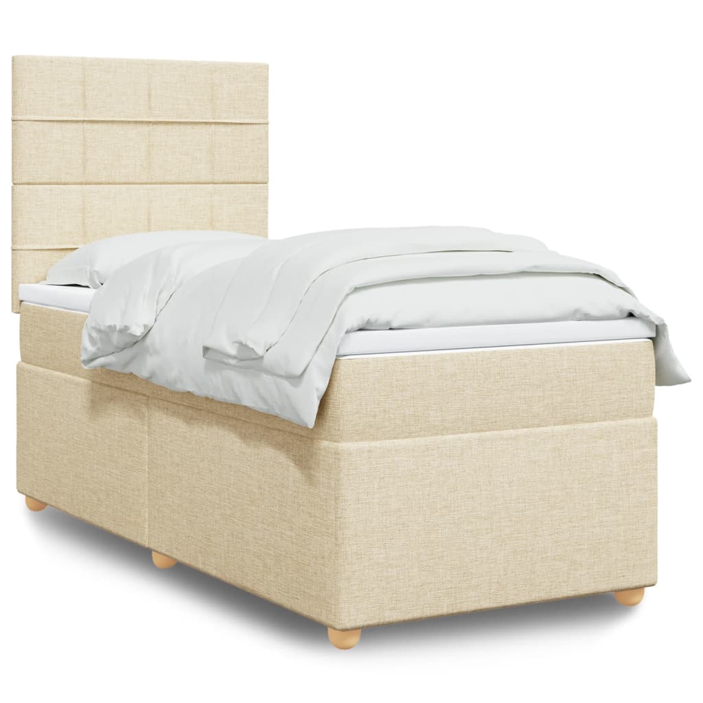 Krevet s oprugama i madracem krem 90 x 200 cm od tkanine