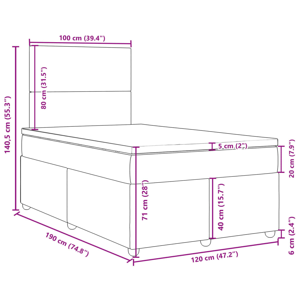Krevet box spring s madracem tamnosmeđi 120 x 190 cm od tkanine