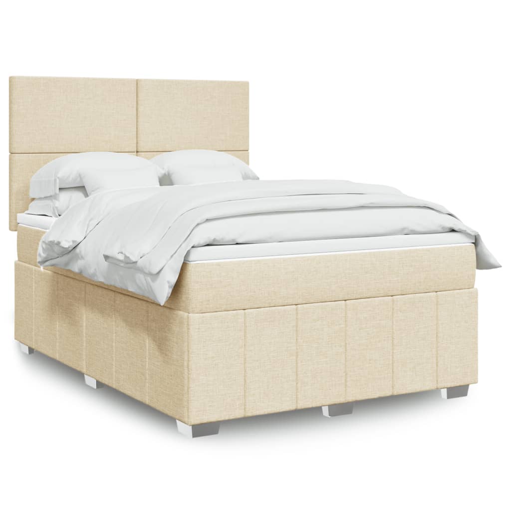 Krevet s oprugama i madracem krem 140 x 190 cm od tkanine