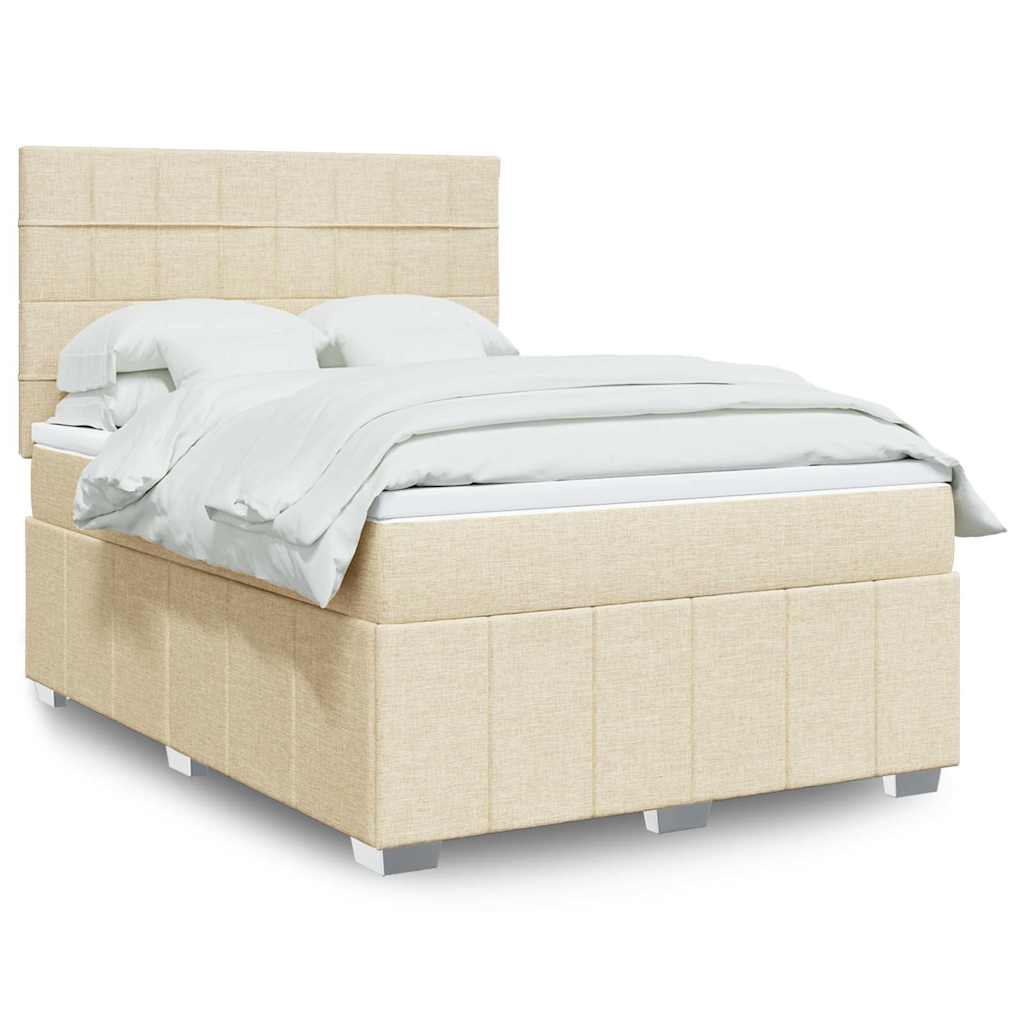 Krevet s oprugama i madracem krem 140 x 190 cm od tkanine