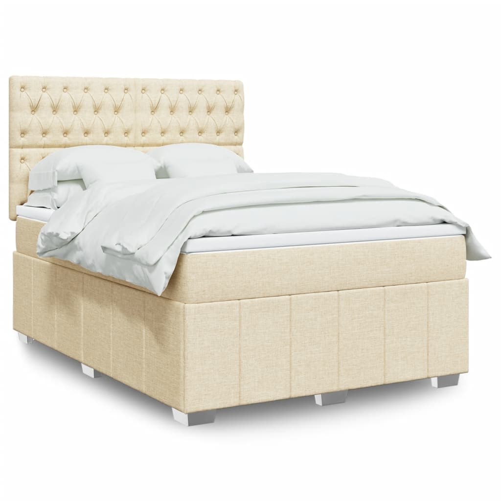 Krevet s oprugama i madracem krem 140 x 190 cm od tkanine