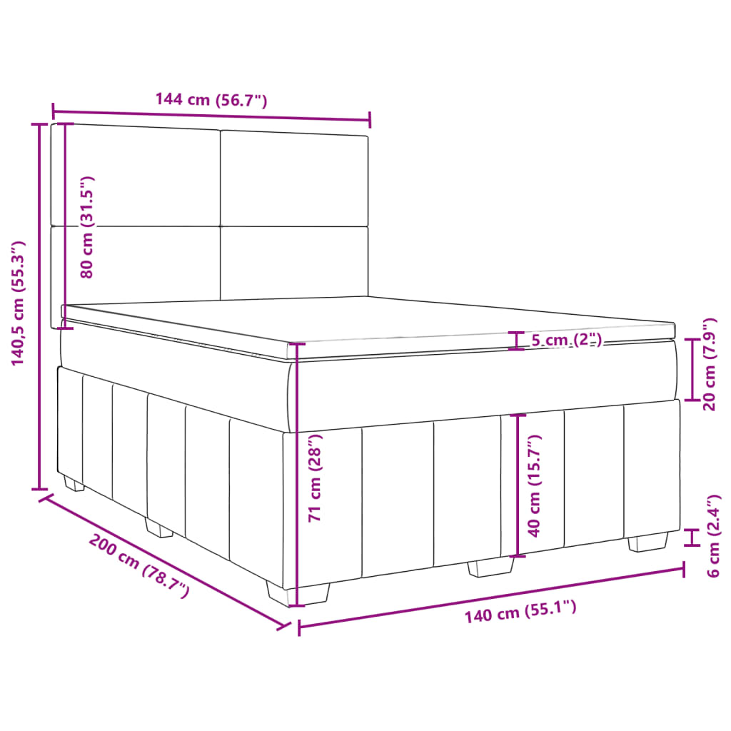 Krevet s oprugama i madracem krem 140x200 cm od tkanine