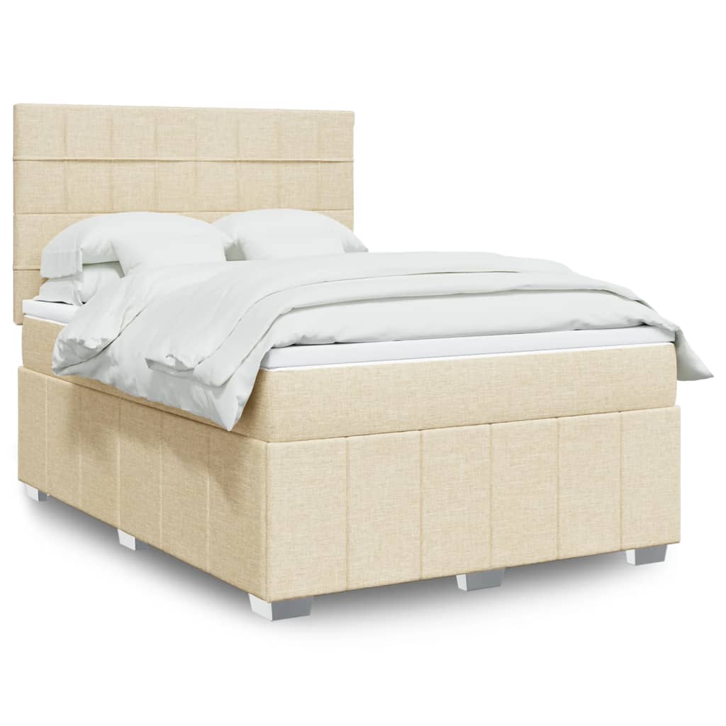 Krevet s oprugama i madracem krem 140x200 cm od tkanine