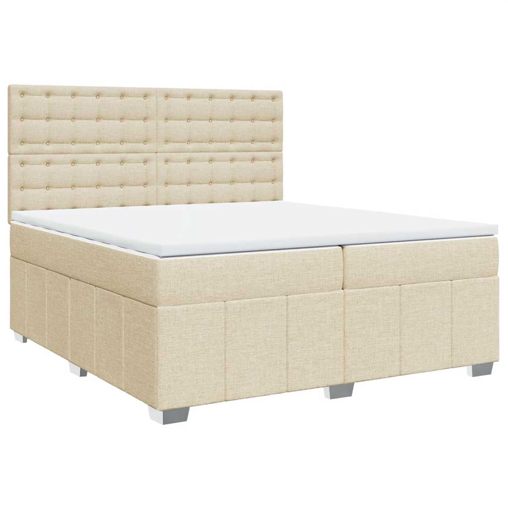 Krevet s oprugama i madracem krem 200 x 200 cm od tkanine