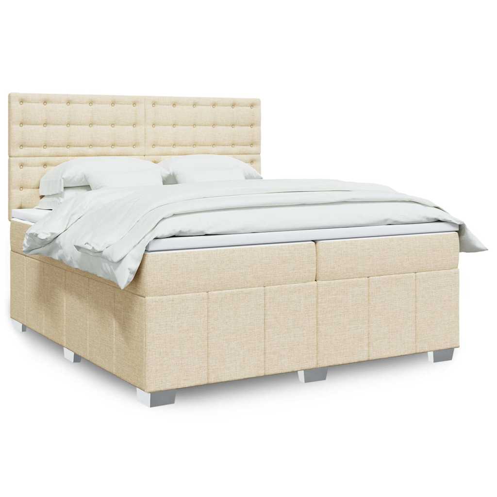 Krevet s oprugama i madracem krem 200 x 200 cm od tkanine