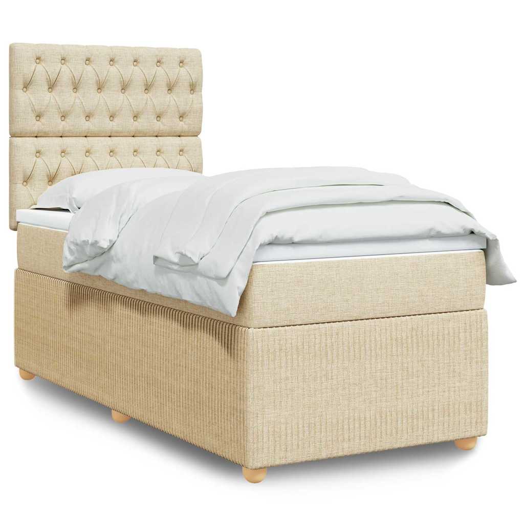 Krevet s oprugama i madracem krem 90 x 190 cm od tkanine