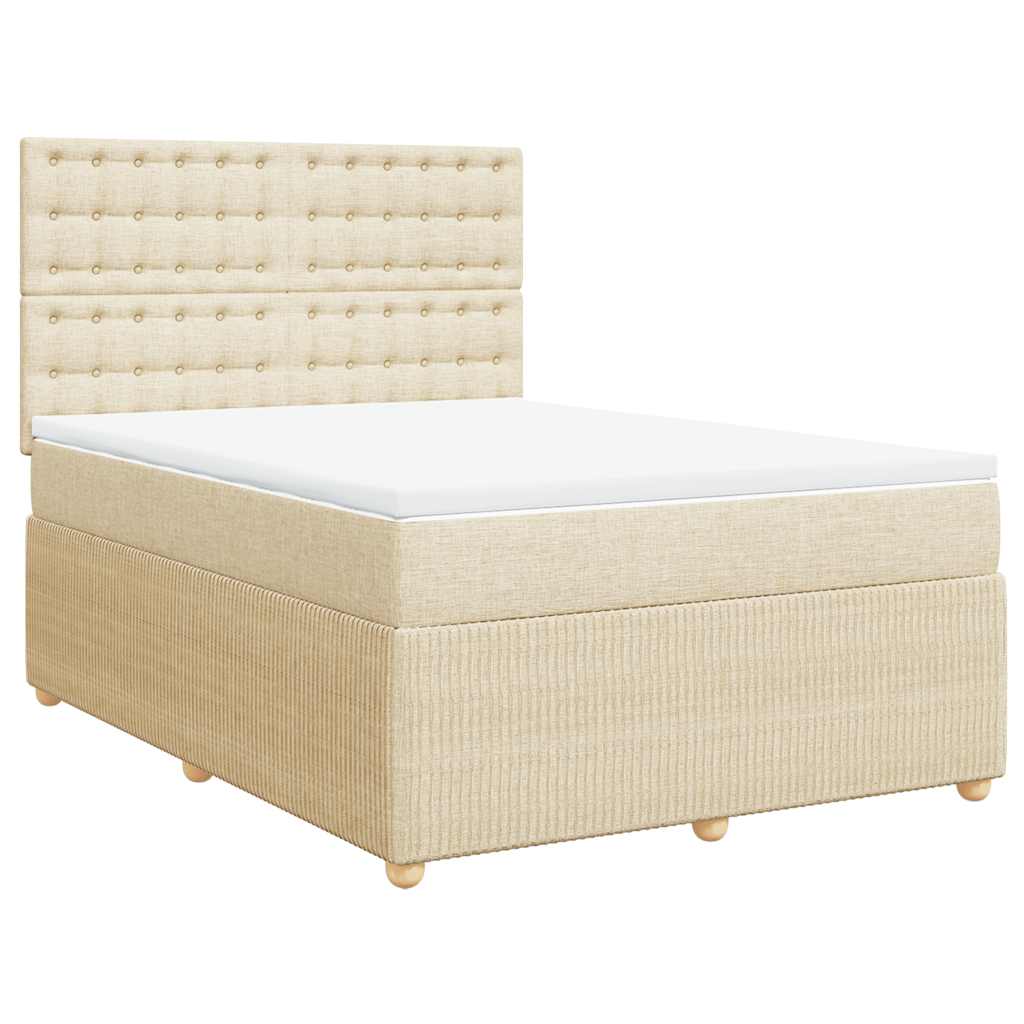 Krevet s oprugama i madracem krem 140 x 190 cm od tkanine