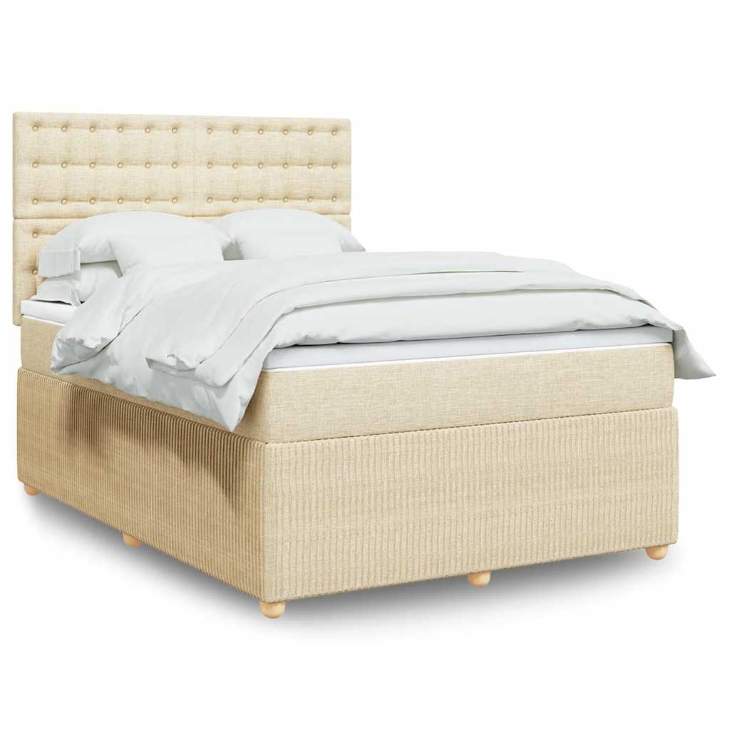 Krevet s oprugama i madracem krem 140 x 190 cm od tkanine