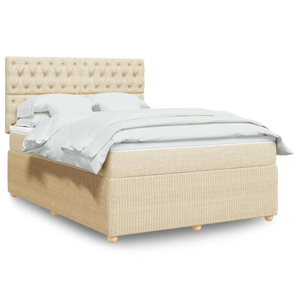 Krevet s oprugama i madracem krem 140x200 cm od tkanine