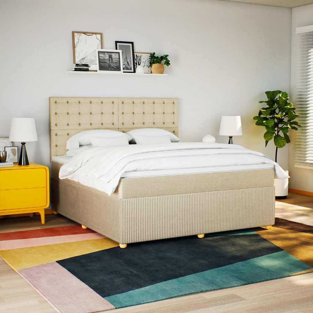 Krevet s oprugama i madracem krem 180x200 cm od tkanine