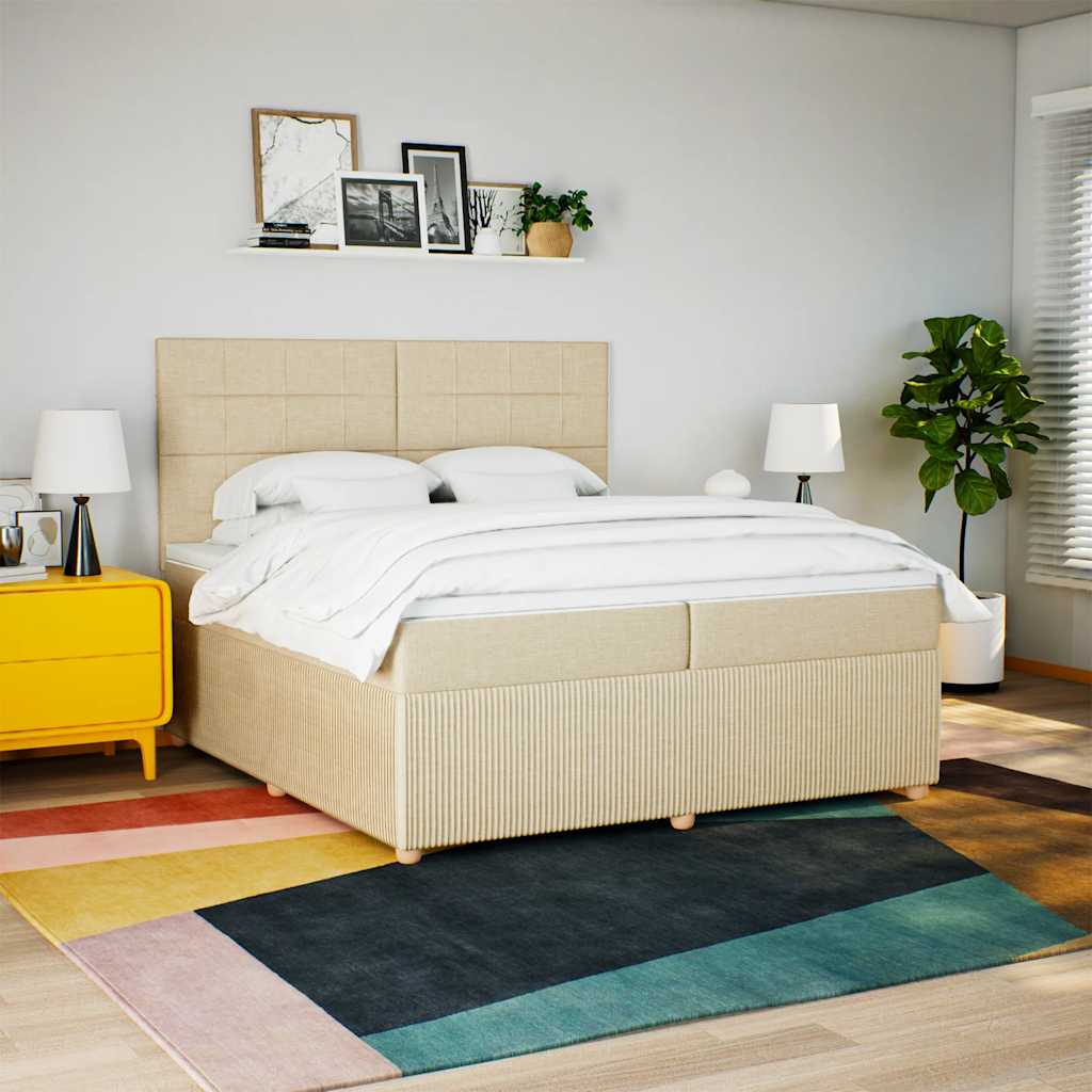 Krevet s oprugama i madracem krem 200 x 200 cm od tkanine