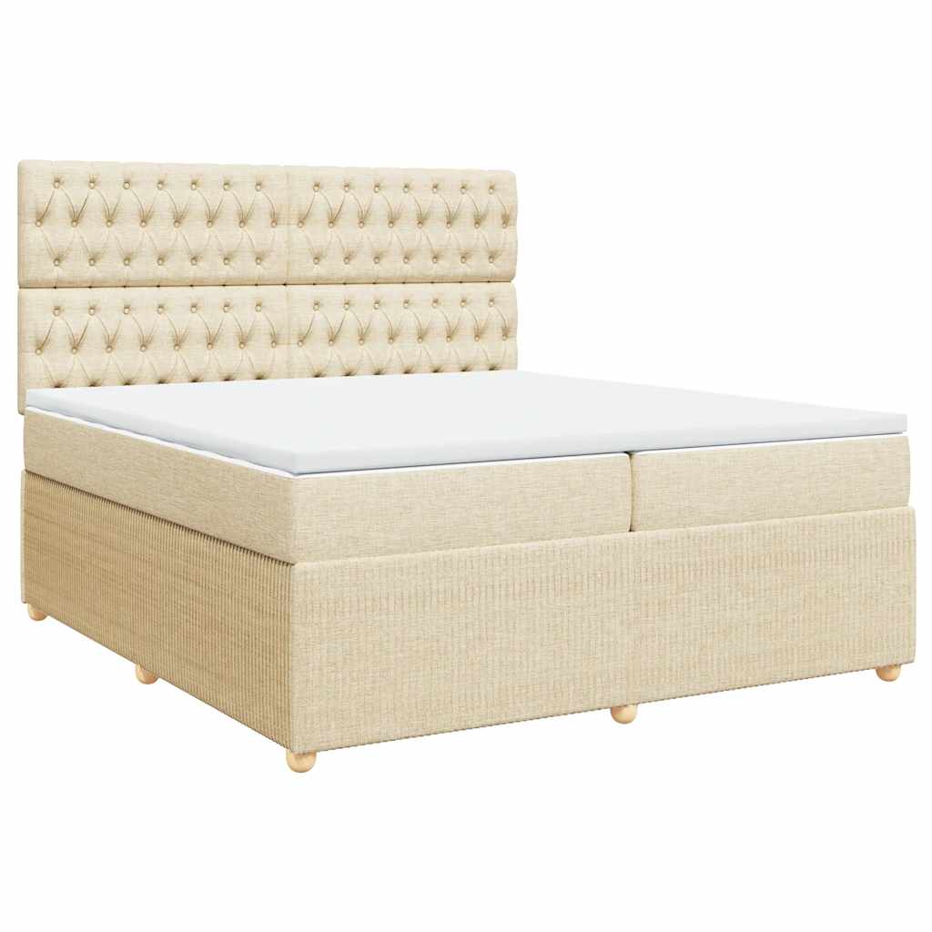 Krevet s oprugama i madracem krem 200 x 200 cm od tkanine